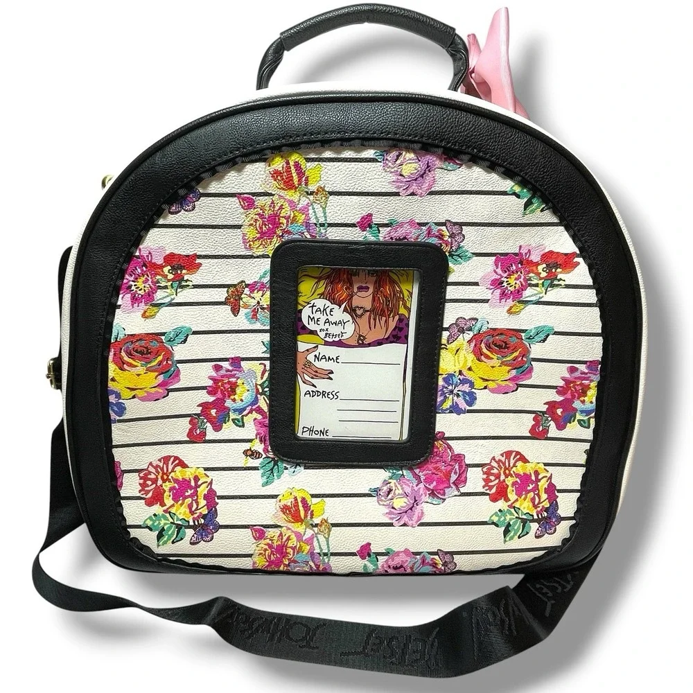 Betsey Johnson Floral Stripe Rotary Phone Satchel Travel Train Case Weekender